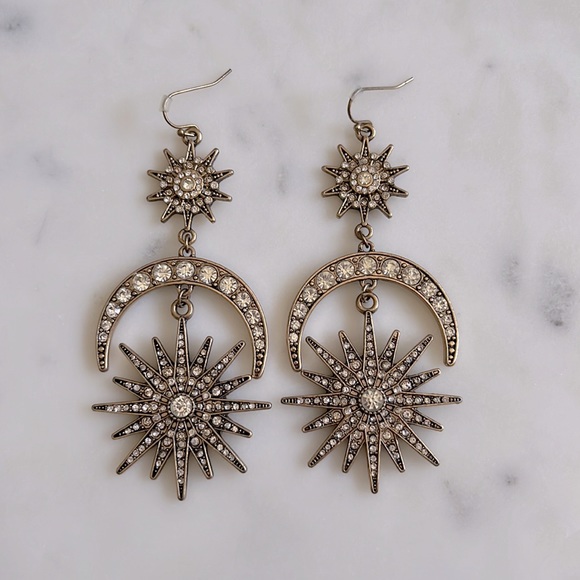 Celestial Drop Earrings w/ Moon & Star Embellishments - Picture 3 of 5